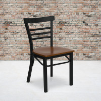 Flash Furniture Hercules Series Black Ladder Back Metal Restaurant Chair with Cherry Wood Seat XU-DG6Q6B1LAD-CHYW-GG